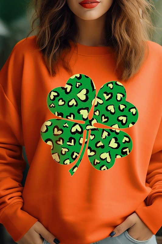 Four Leaf Clover Graphic Fleece Sweatshirt